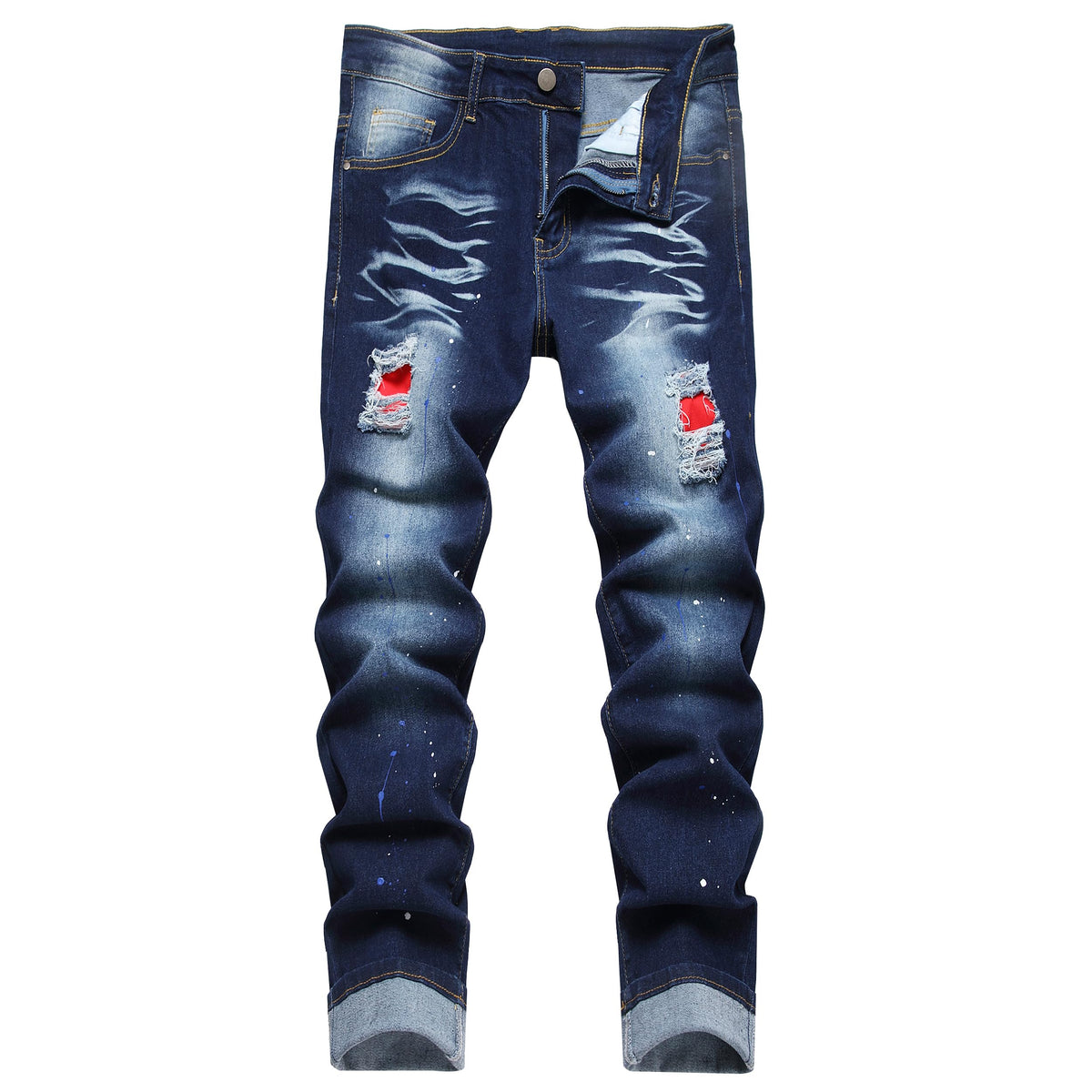 QIMYUM Mens Ripped Jeans, Distressed Destroyed Slim Fit Straight Leg Denim Pants
