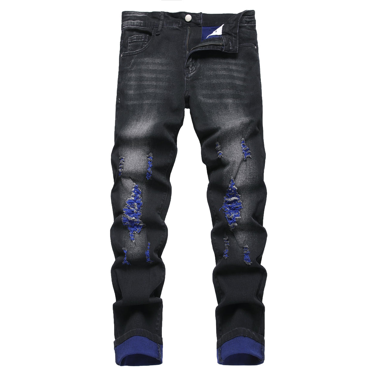QIMYUM Mens Ripped Jeans, Distressed Destroyed Slim Fit Straight Leg Denim Pants