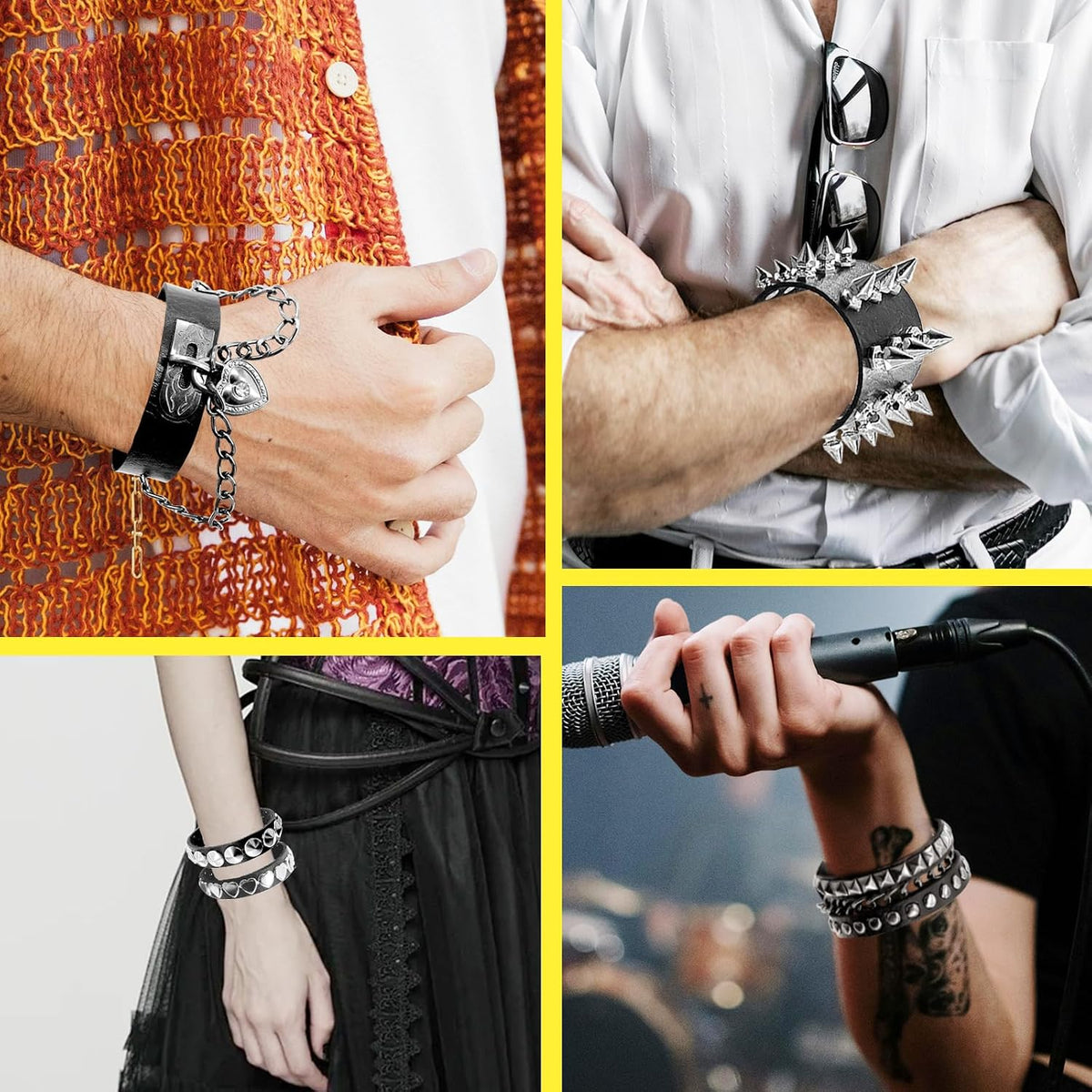 8pcs Spiked Bracelets Emo Bracelets Spike Bracelet Unisex，80s cool rock style, a must-have for parties, music festivals, and motorcycle enthusiasts