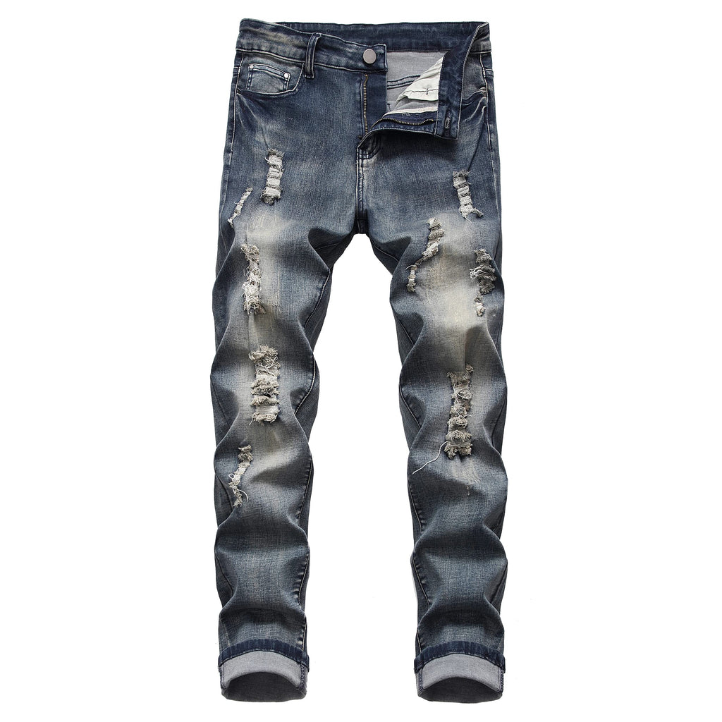 QIMYUM Mens Ripped Jeans, Distressed Destroyed Slim Fit Straight Leg Denim Pants