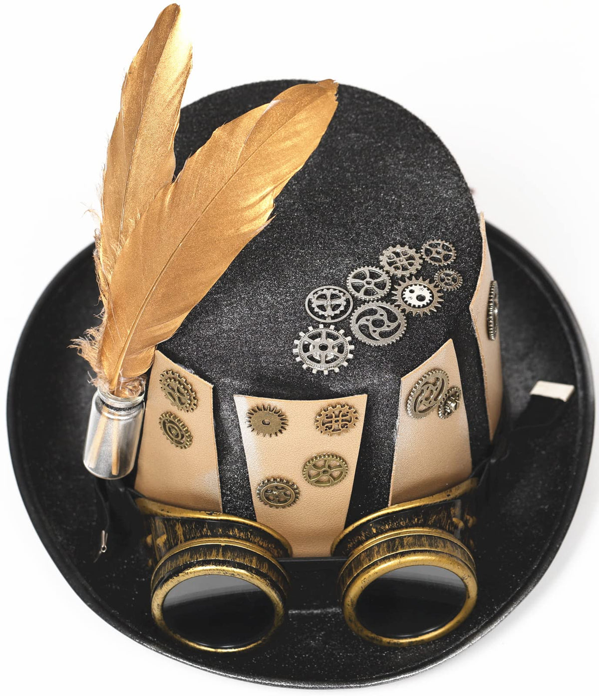 Unisex Gothic Steampunk Top Hats with Goggle Gear Halloween Hat Headwear Men Women