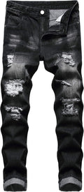 QIMYUM Mens Ripped Jeans, Distressed Destroyed Slim Fit Straight Leg Denim Pants