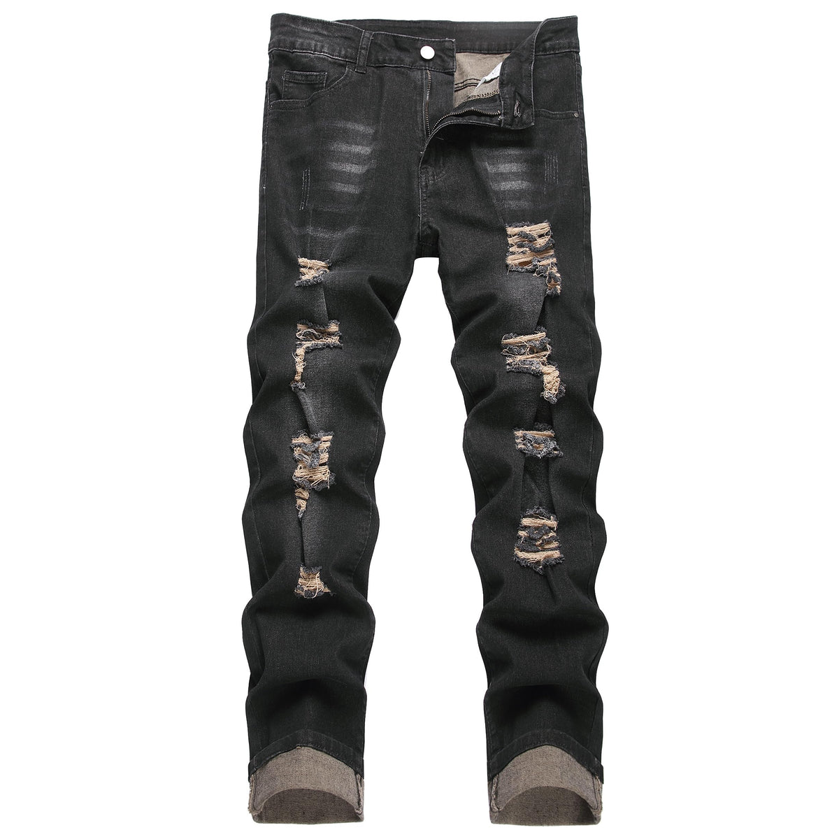 QIMYUM Mens Ripped Jeans, Distressed Destroyed Slim Fit Straight Leg Denim Pants