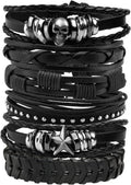 MILAKOO 6Pcs Punk Leather Bracelets for Women Men Braided PU Wristband Skull Skeleton Accessories