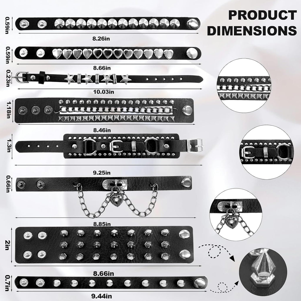 8pcs Spiked Bracelets Emo Bracelets Spike Bracelet Unisex，80s cool rock style, a must-have for parties, music festivals, and motorcycle enthusiasts