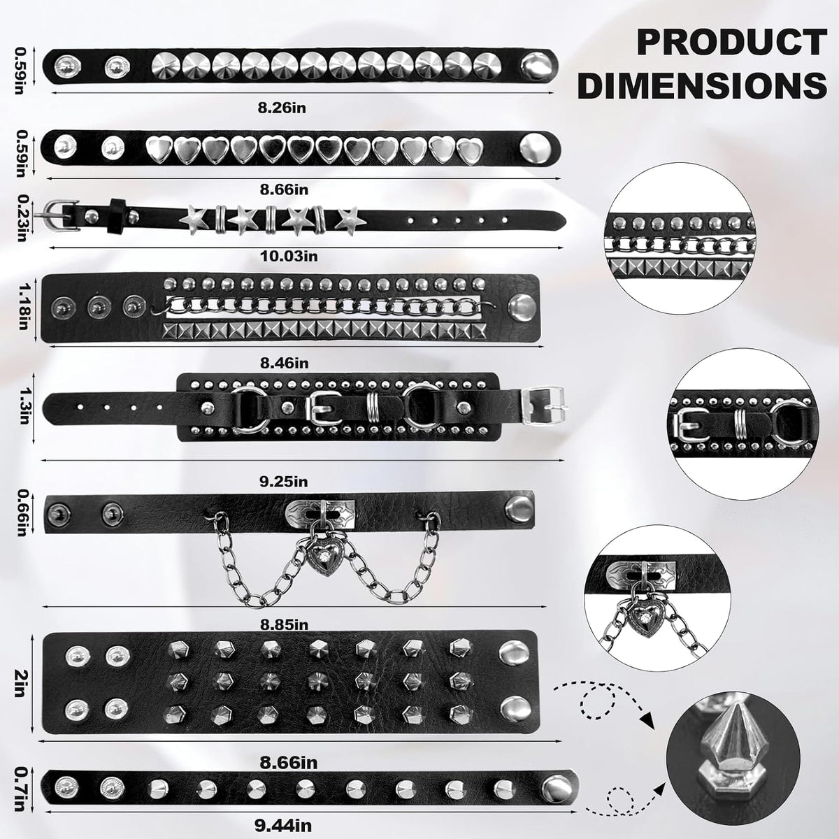 8pcs Spiked Bracelets Emo Bracelets Spike Bracelet Unisex，80s cool rock style, a must-have for parties, music festivals, and motorcycle enthusiasts