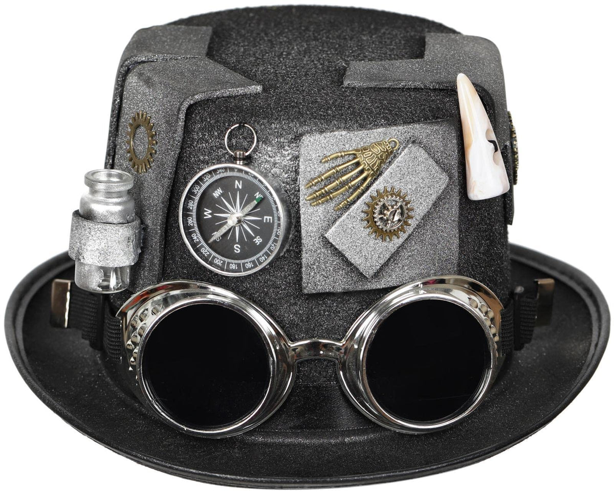 Unisex Gothic Steampunk Top Hats with Goggle Gear Halloween Hat Headwear Men Women