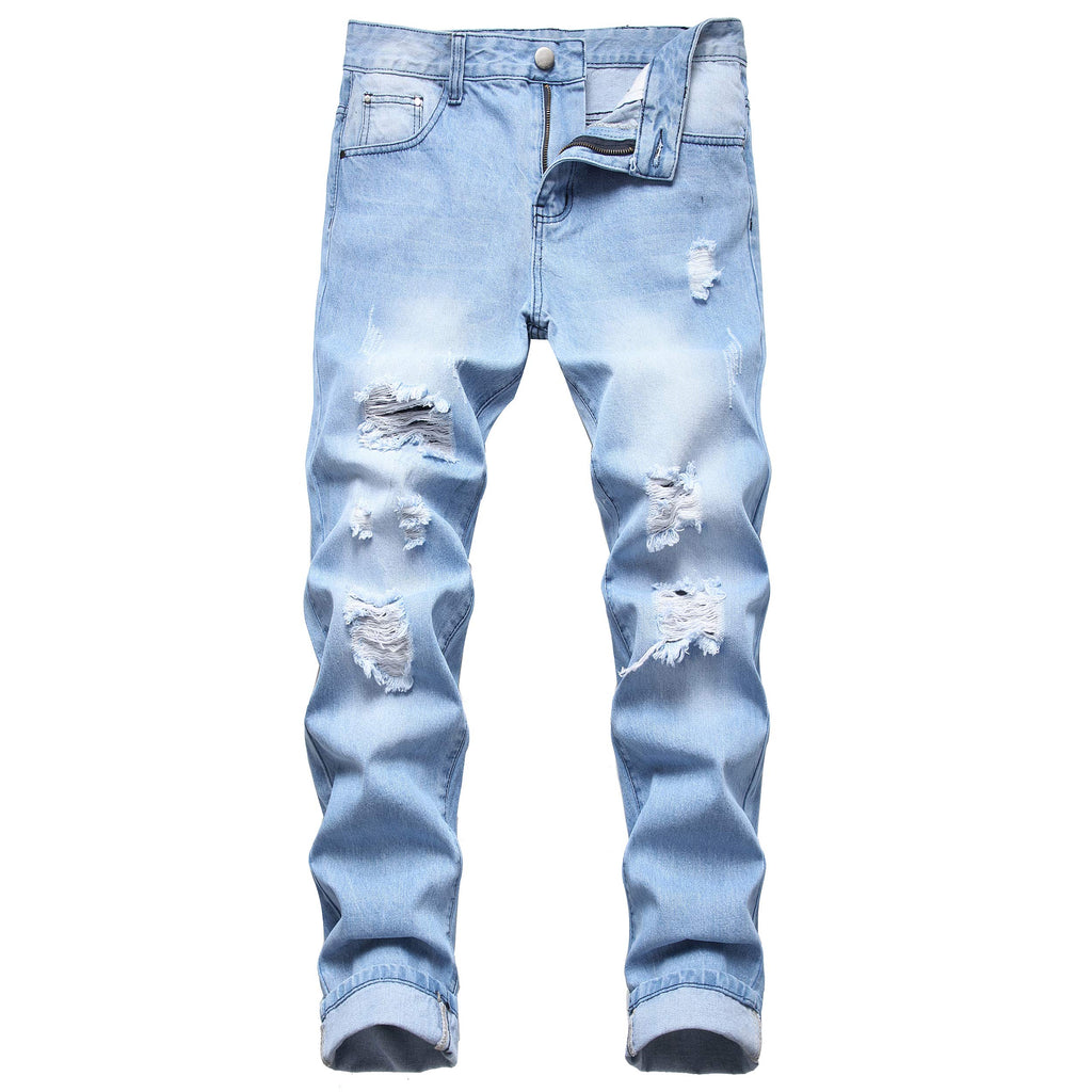 QIMYUM Mens Ripped Jeans, Distressed Destroyed Slim Fit Straight Leg Denim Pants