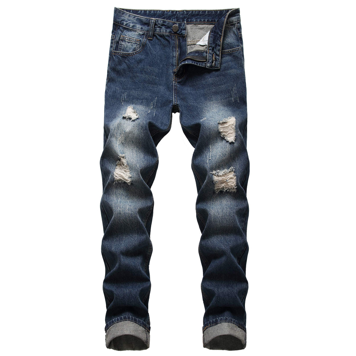 QIMYUM Mens Ripped Jeans, Distressed Destroyed Slim Fit Straight Leg Denim Pants